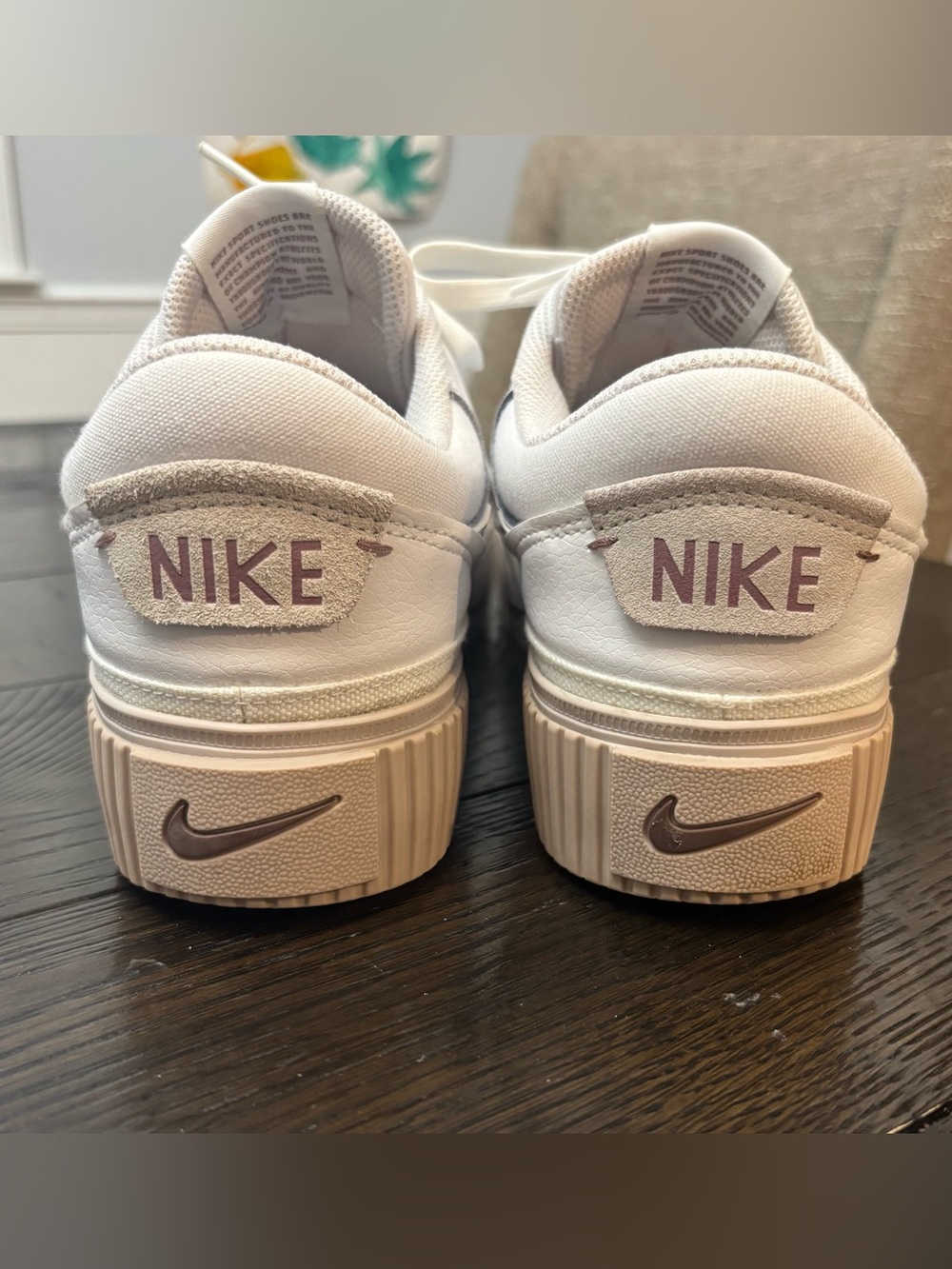 Nike Women's Cream and Light Pink Court Legacy Platform Sneakers